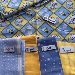 Peanuts Snoopy Woodstock Fabric Bundle 4 Yards Total Celestial Blue Yellow